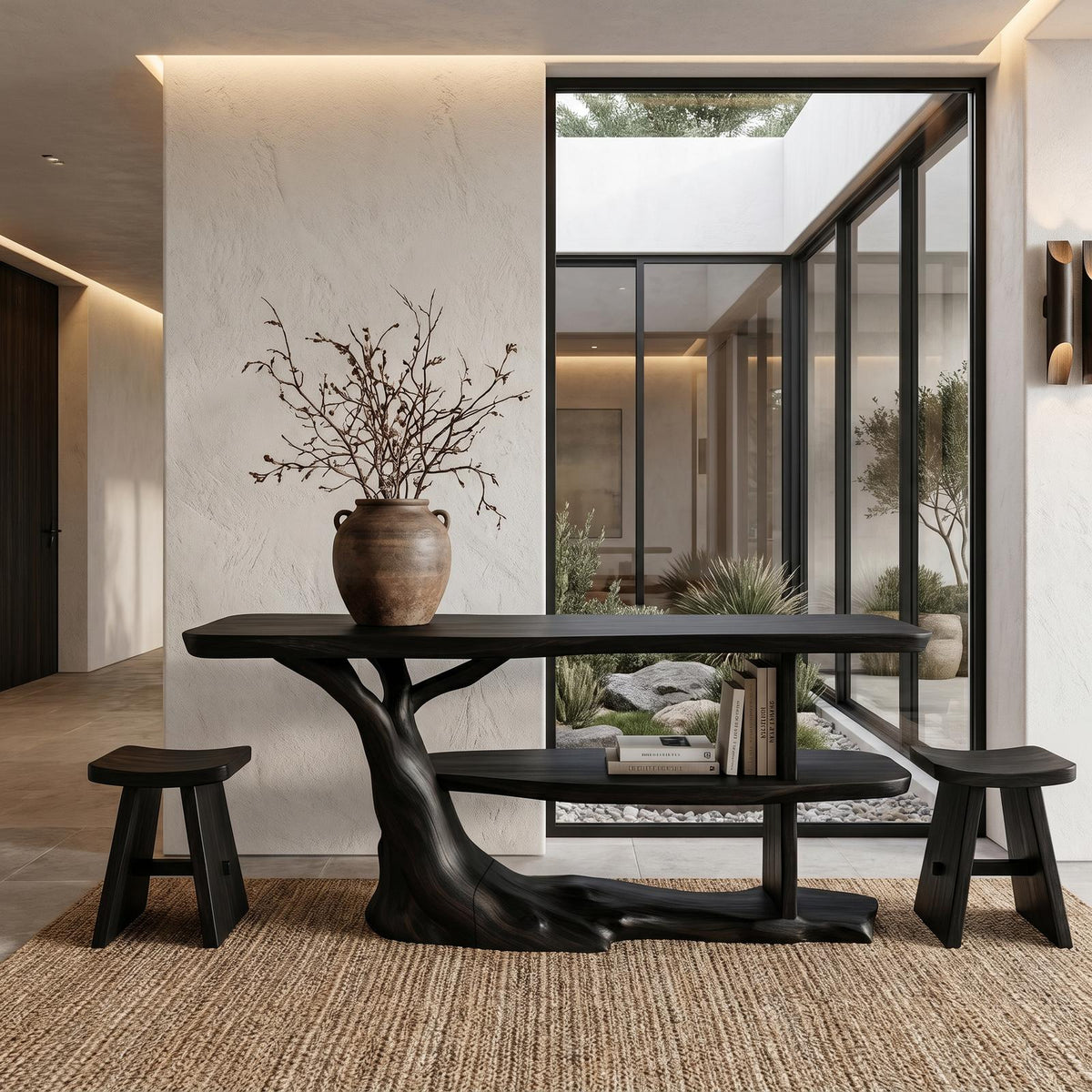 Modern Console Table with Flowing Wood Pedestal Base, Organic Wood Foyer Table for Entryway & Living Room