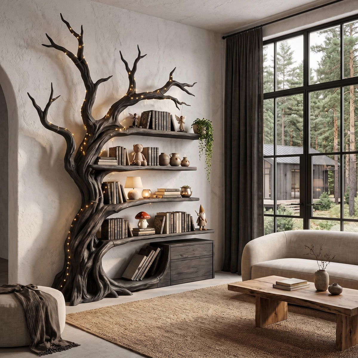 Modern Tree Bookshelf Handcrafted Branch Shelves For Home Library