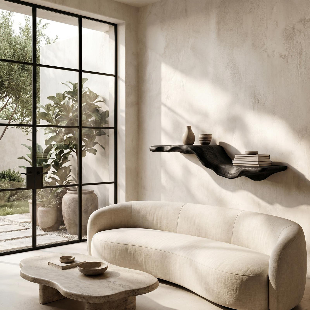 Organic Floating Shelf with Flowing Tree Branch Design, Wall Mounted Wood Display Shelf