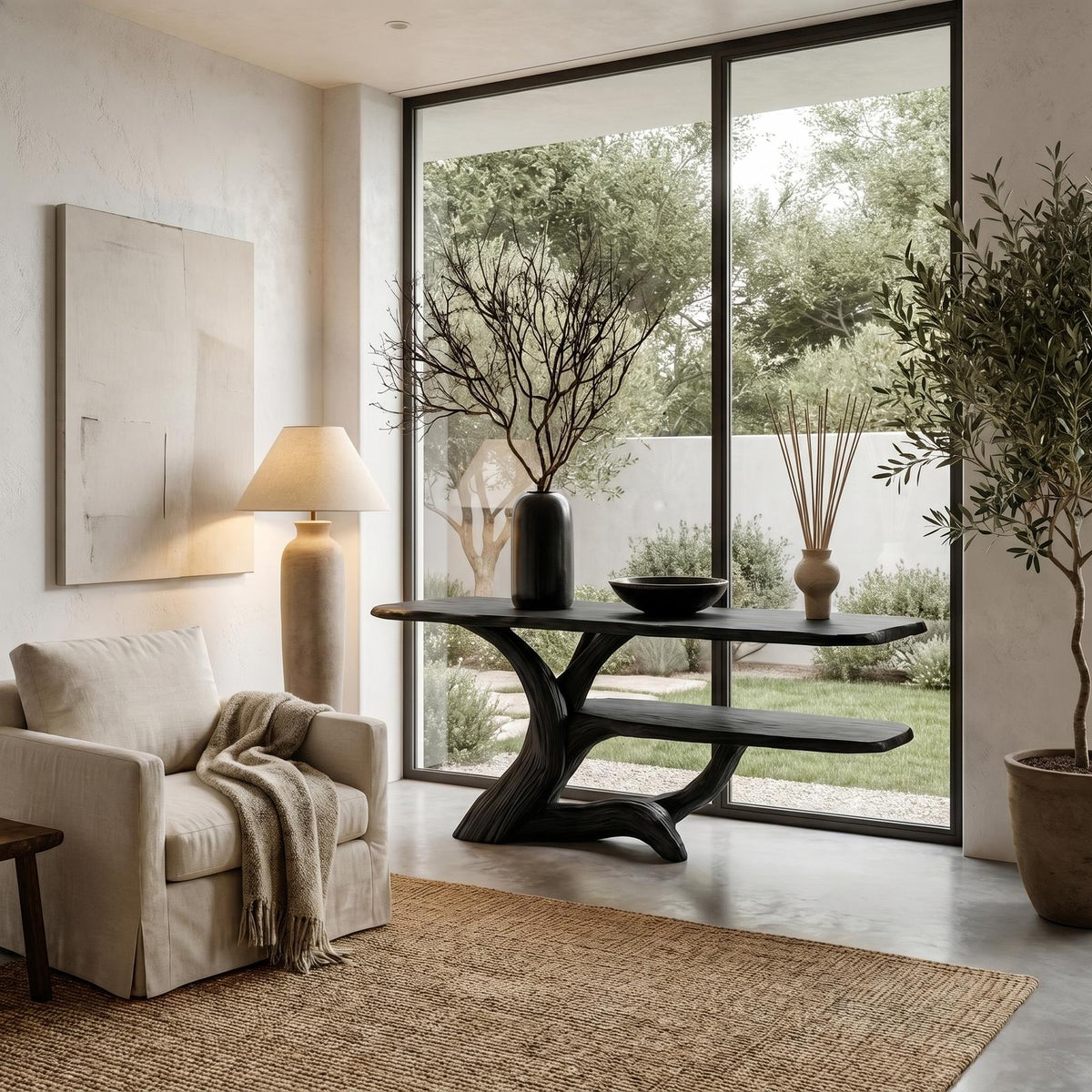 Nature-Inspired Wood Console Table with Open Shelf Storage for Living Room Entryway & Foyer, Rustic Modern Accent