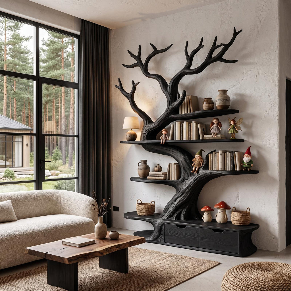 Sculptural Tree Bookshelf Handcrafted Tree Branch Design For Home Office