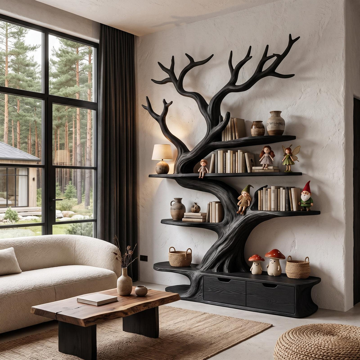 Sculptural Tree Bookshelf Handcrafted Tree Branch Design For Home Office