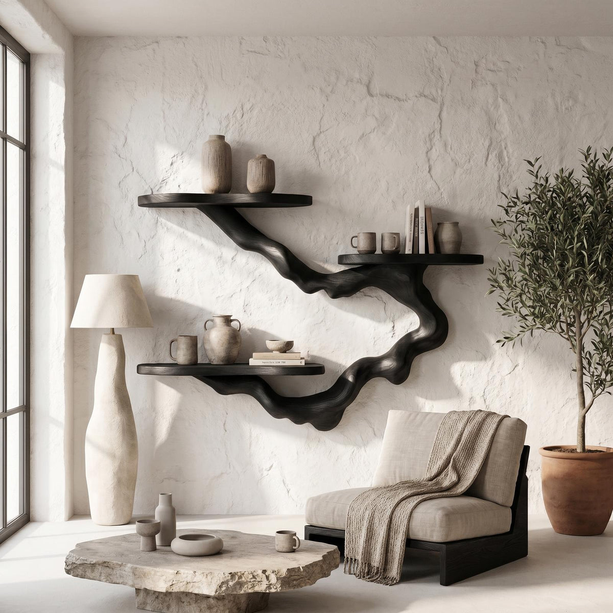 Rustic Floating Shelf with Display Storage, Solid Wood Wall Mounted Organizer Ledge