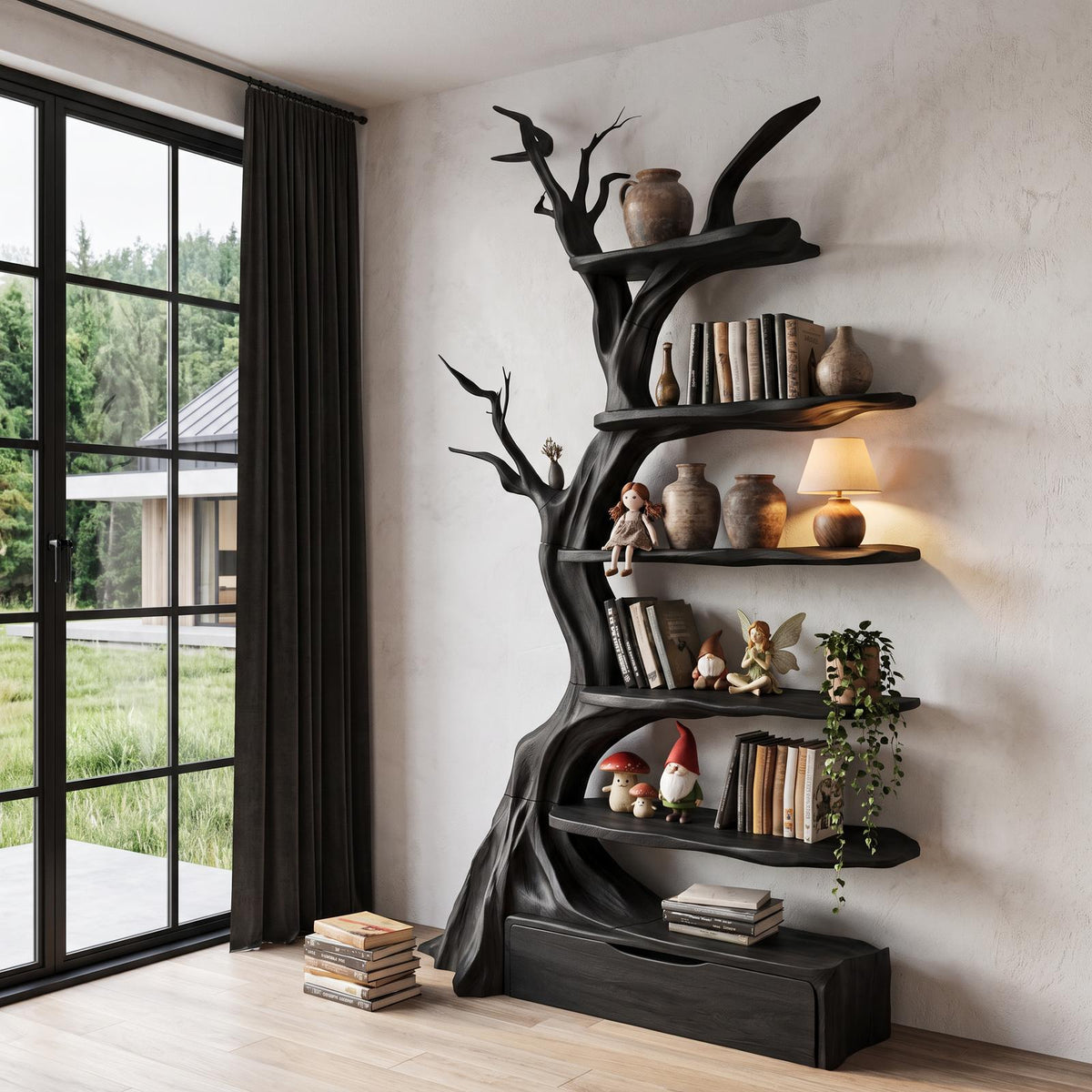 Organic Tree Bookshelf Handcrafted Sculptural Design For Living Room