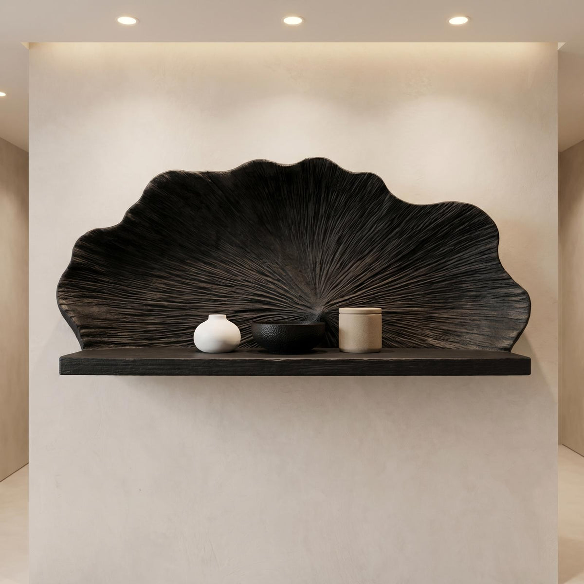Spry Interior Carved Shell Shape Floating Wall Shelf, Decorative Solid Wood Hanging Ledge for Bedroom Living Room, SINLHAFL537
