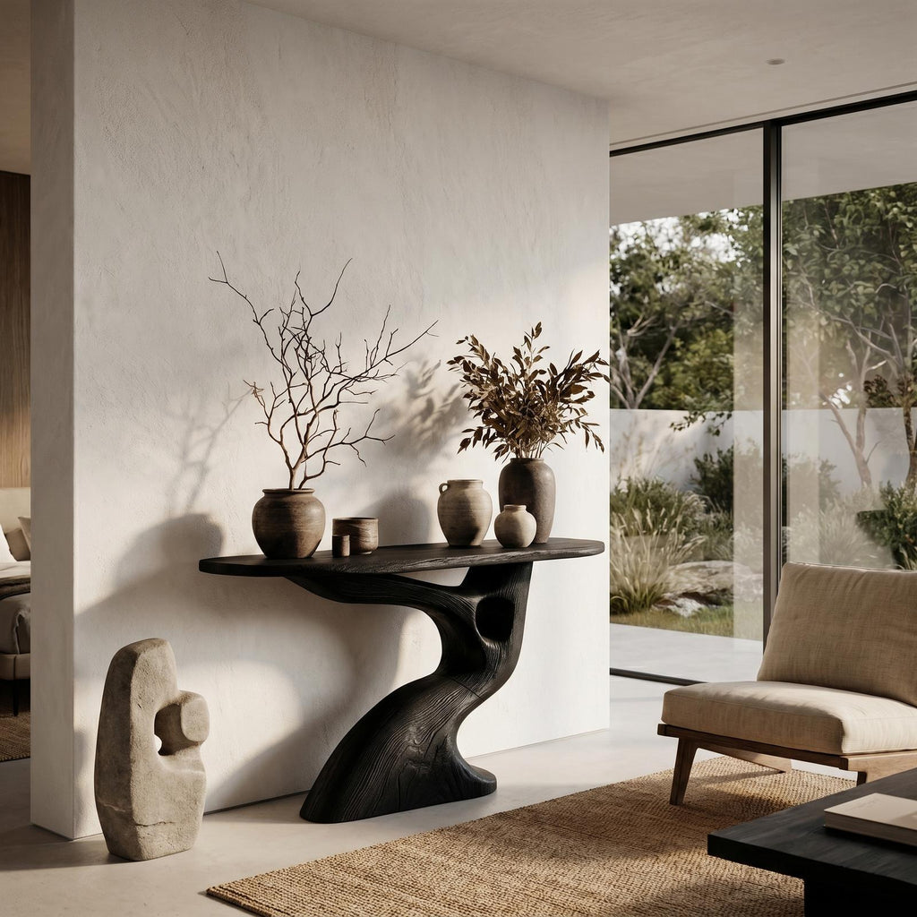 Tree-Inspired Console Table with Sculptural Wood Structure, Handcrafted Solid Wood Live Edge Entryway & Foyer Table
