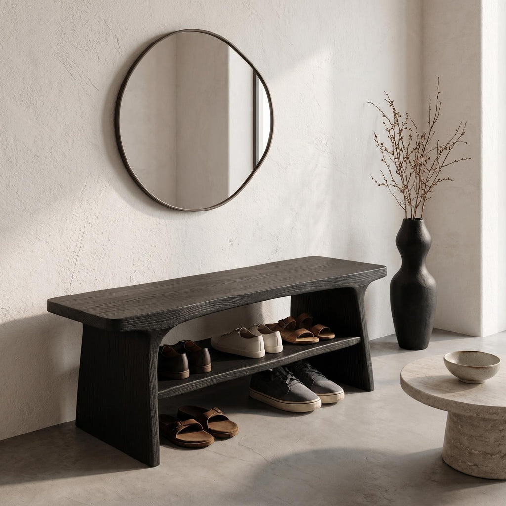 Rustic Shoe Bench with Natural Wood Storage, Handcrafted Entryway Sitting Bench