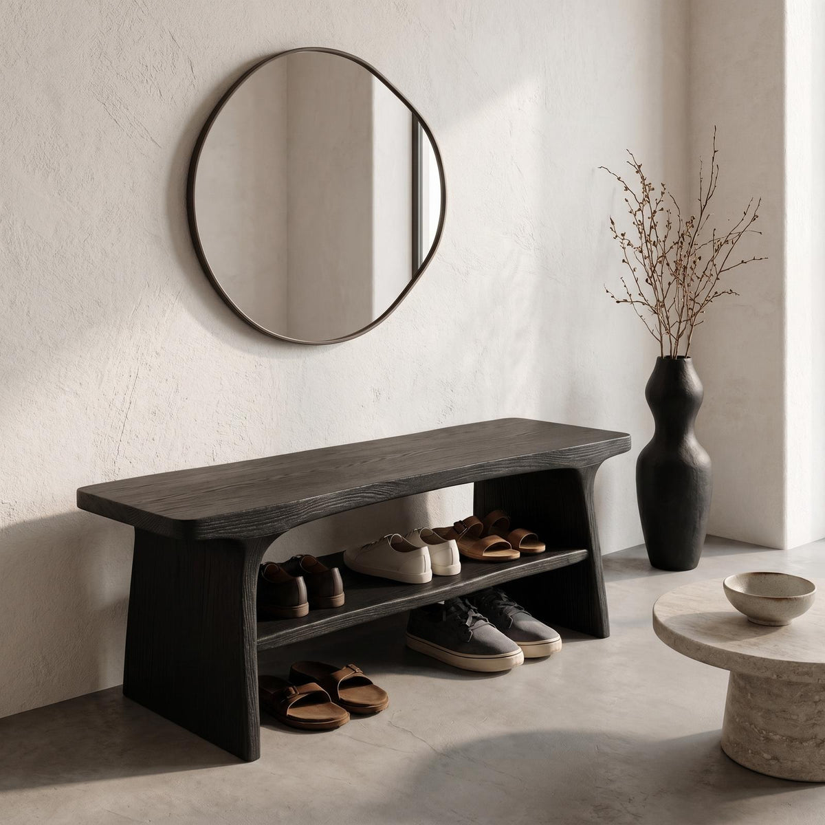 Rustic Shoe Bench with Natural Wood Storage, Handcrafted Entryway Sitting Bench