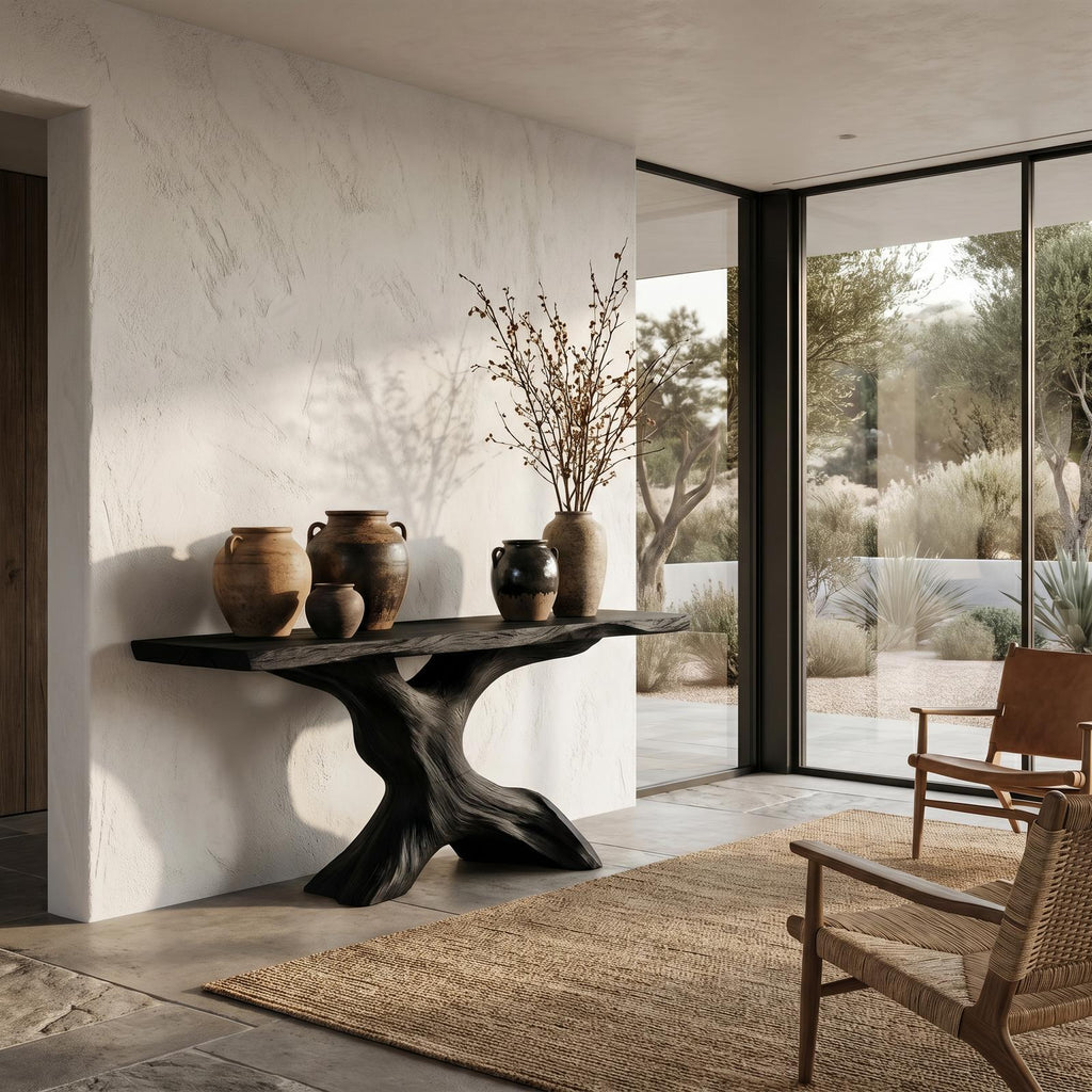 Rustic Console Table with Handcrafted Tree Root Base, Solid Wood Live Edge Entryway, Hallway & Living Room Sofa Table