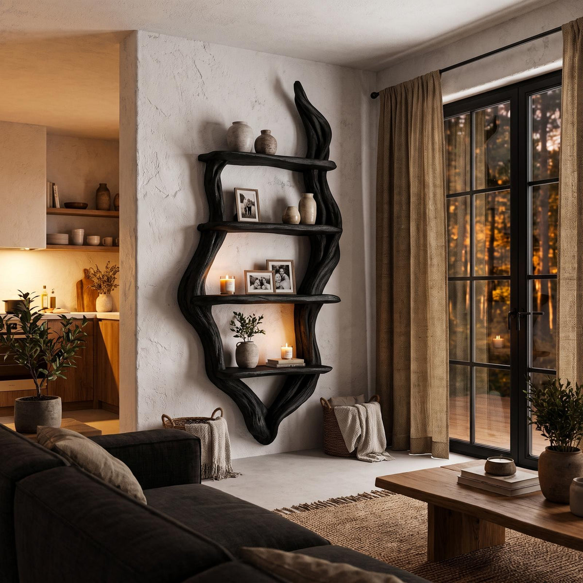 Rustic Wall Bookshelf Handcrafted Tree Branch Design For Living Room