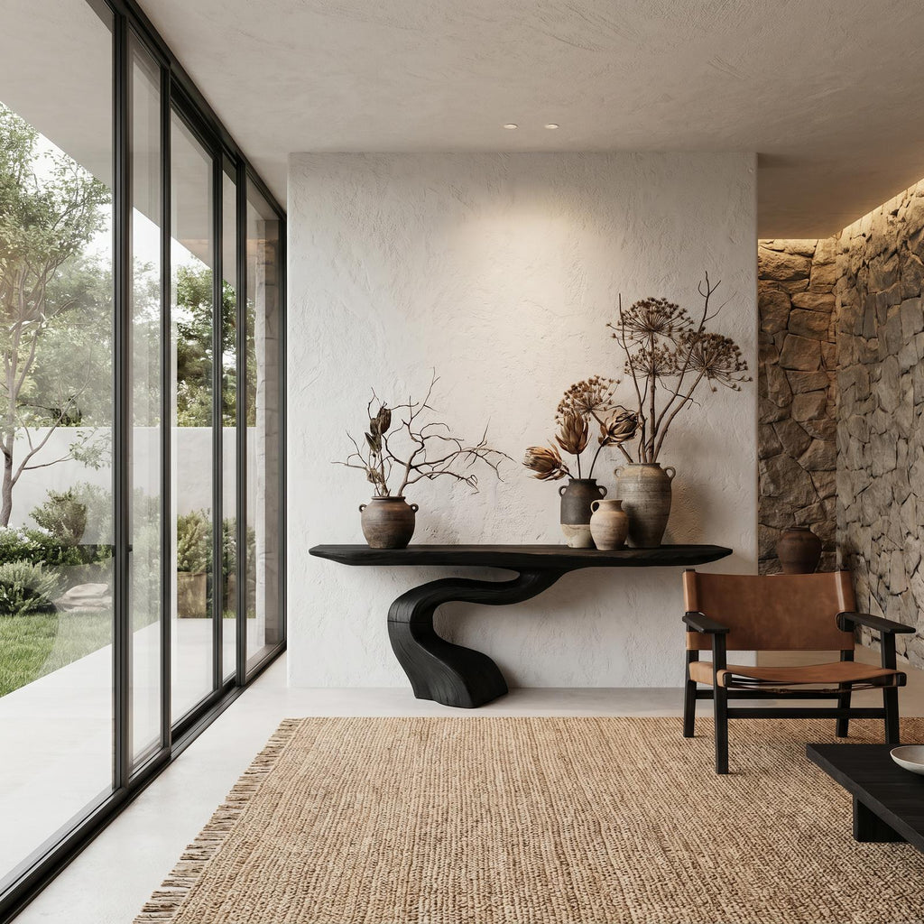 Organic Modern Console Table with Artistic Tree Root Base, Handcrafted Live Edge Entryway & Foyer Table