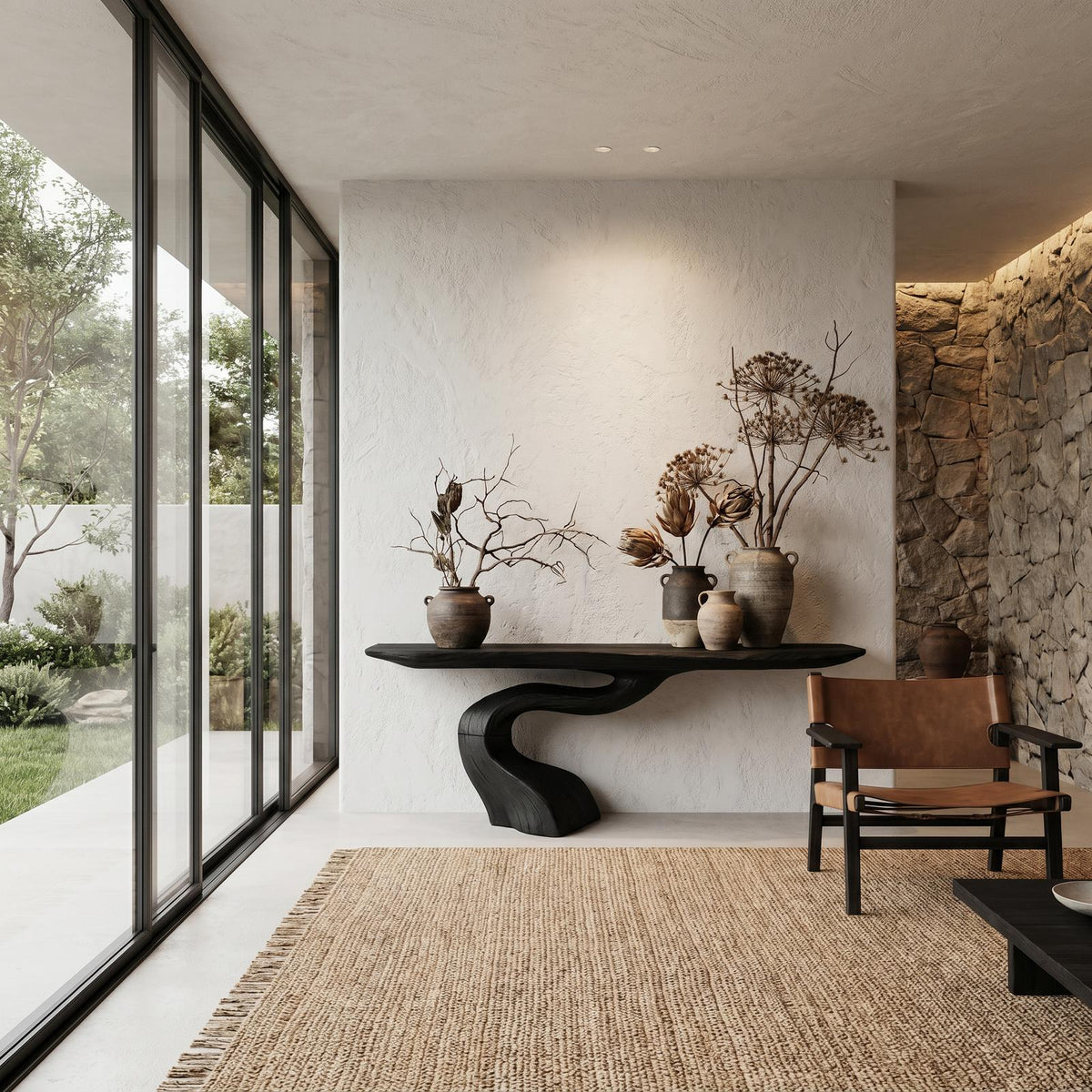 Organic Modern Console Table with Artistic Tree Root Base, Handcrafted Live Edge Entryway & Foyer Table
