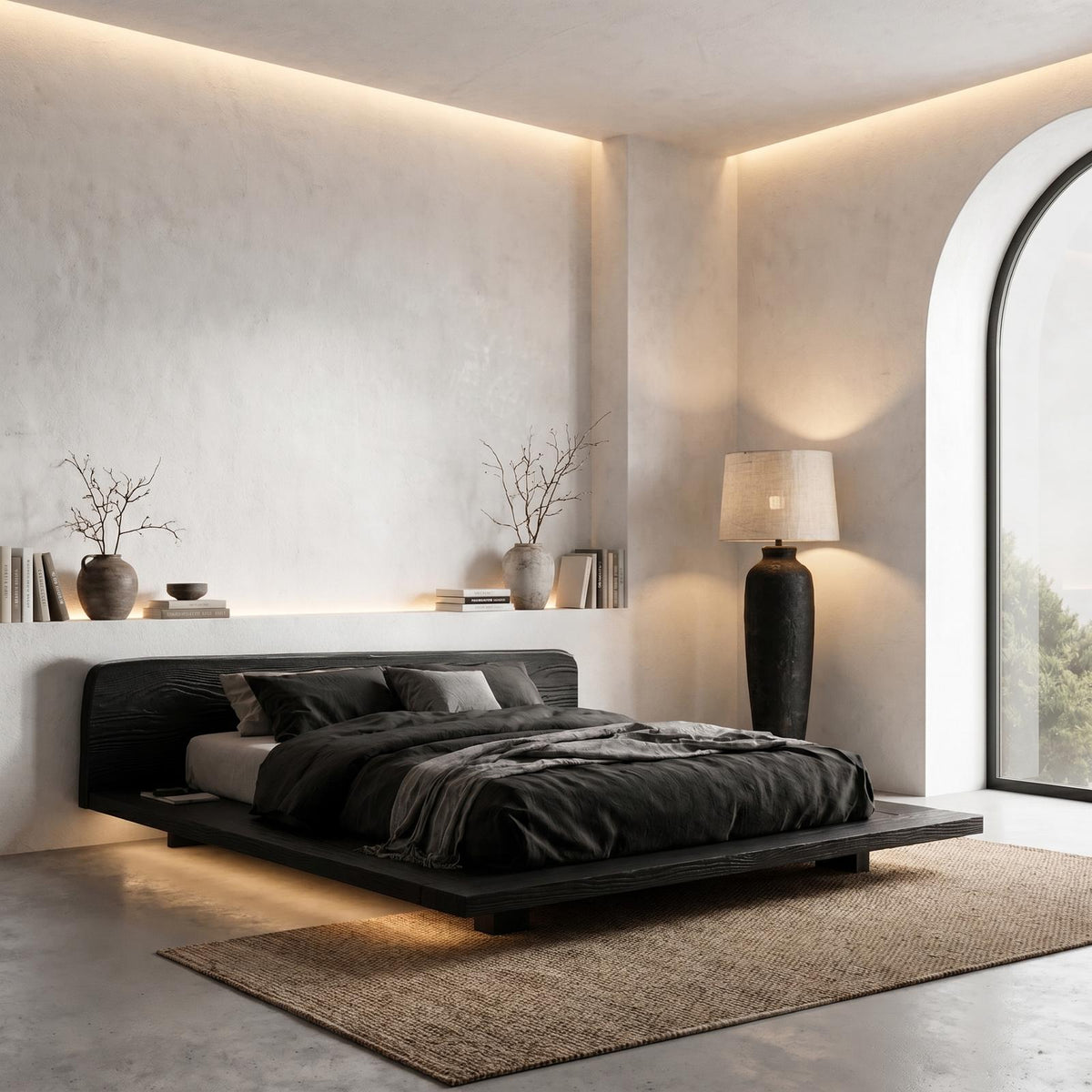 Spry Interior Modern Floating Platform Bed Frame with Upholstered Headboard, Solid Wood Luxury Bedroom Bed Frame - SINLHAWB123