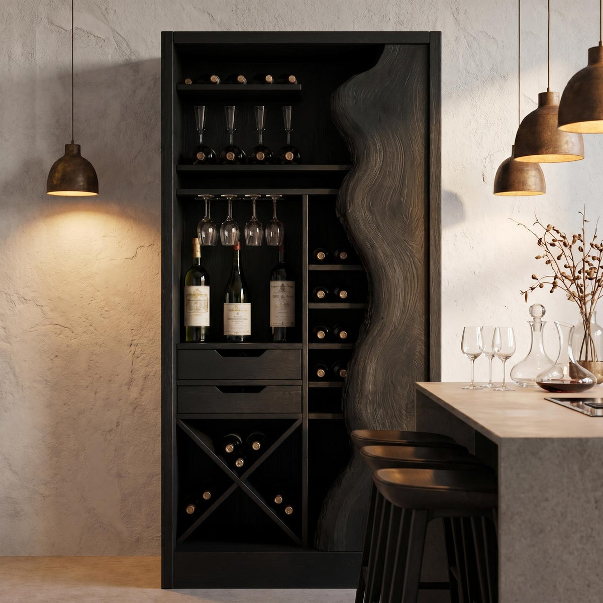 Farmhouse Wood Wine Cabinet with Built-In Bottle Storage, Bar Sideboard Buffet for Dining Room