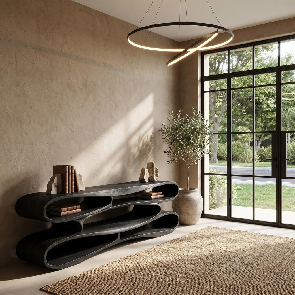 Sculptural Solid Wood TV Cabinet, Handcrafted Nature-Inspired Floating Media Console for Living Room TV Stand, Model