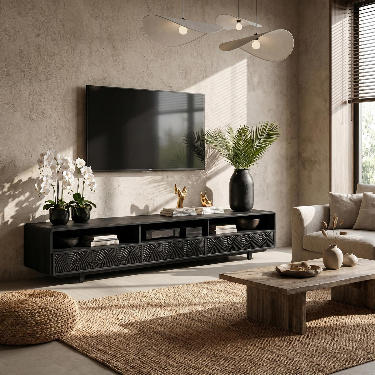 Rustic Wood TV Cabinet, Handcrafted Reclaimed Style Media Stand Board with Storage Doors for Living Room, Model
