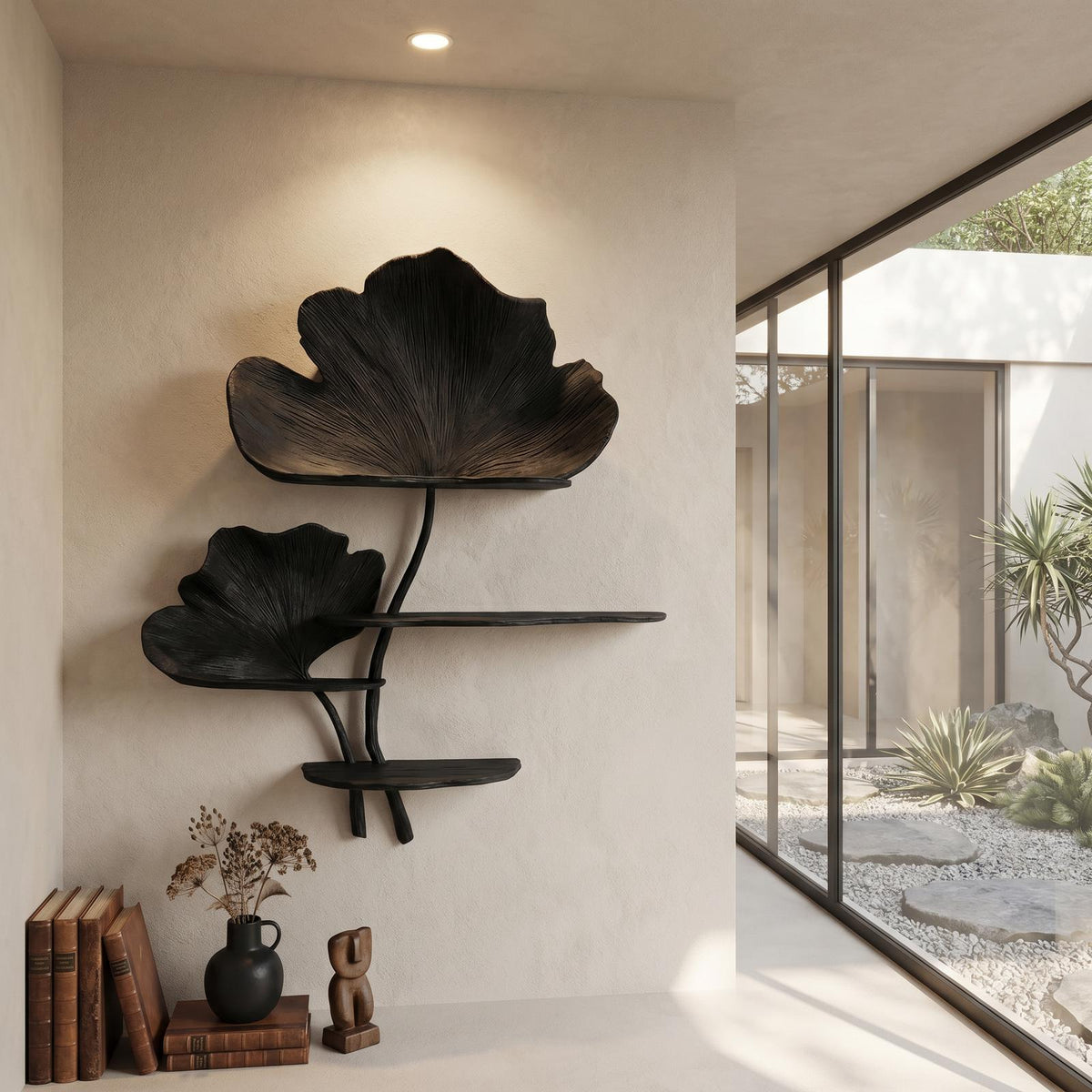 Organic Tree Wall Shelf, Leaf Shape Design Floating Solid Wood Display Rack for Bedroom Living Room
