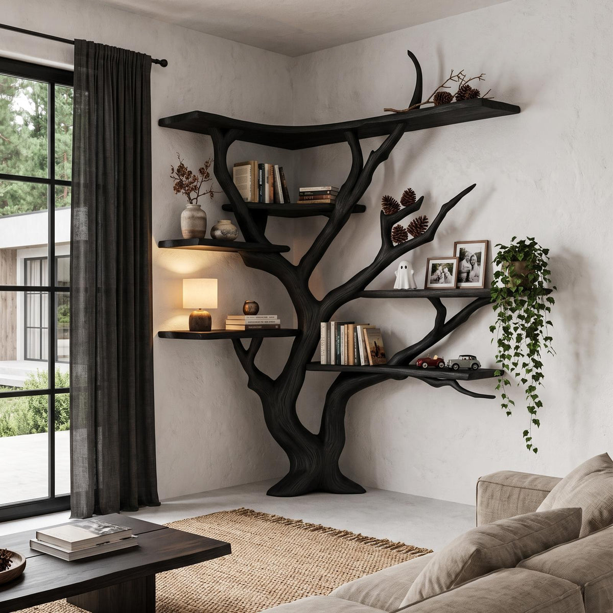 Modern Corner Tree Bookshelf With Asymmetrical Shelves For Living Room SINLHATB777