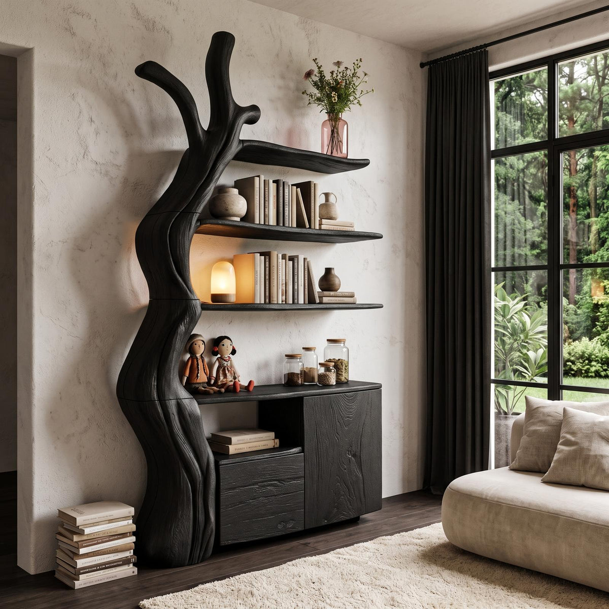 Organic Display Cabinet With Flowing Tree Silhouette For Bedroom