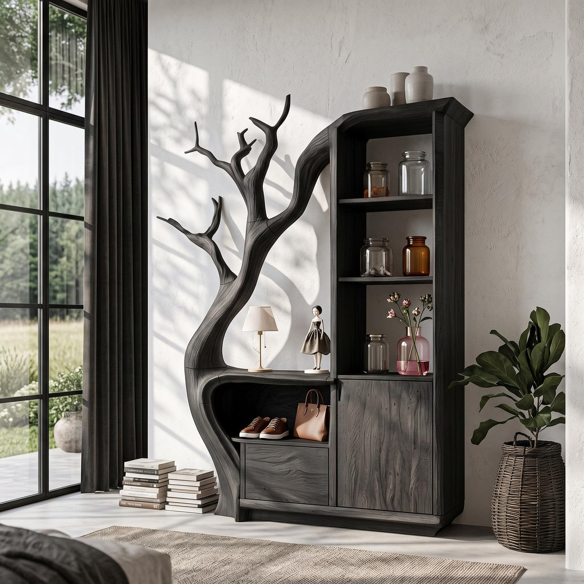 Modern Storage Cabinet With Rounded Frame Design For Entryway