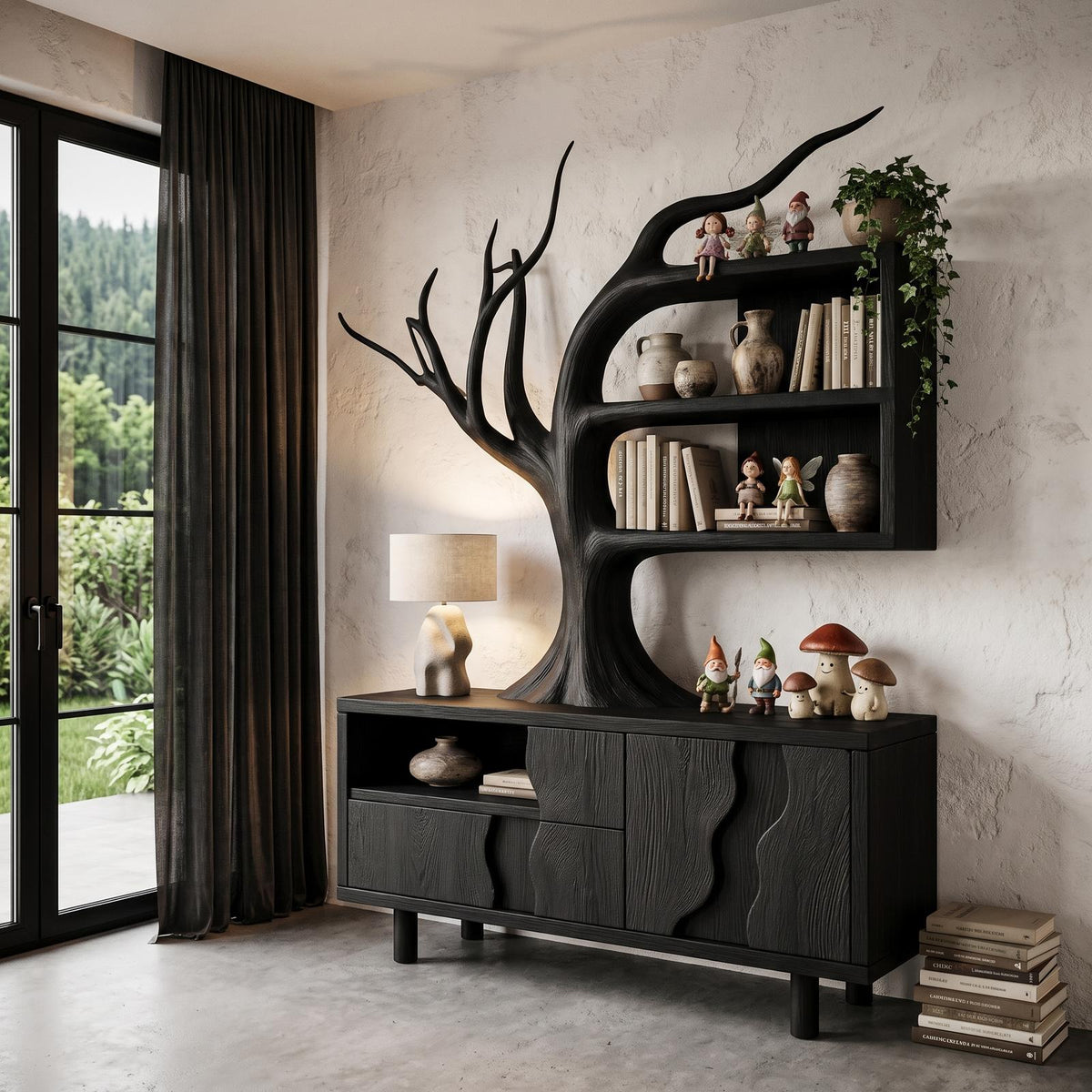 Modern Cabinet With Integrated Tree Branch Design For Living Room