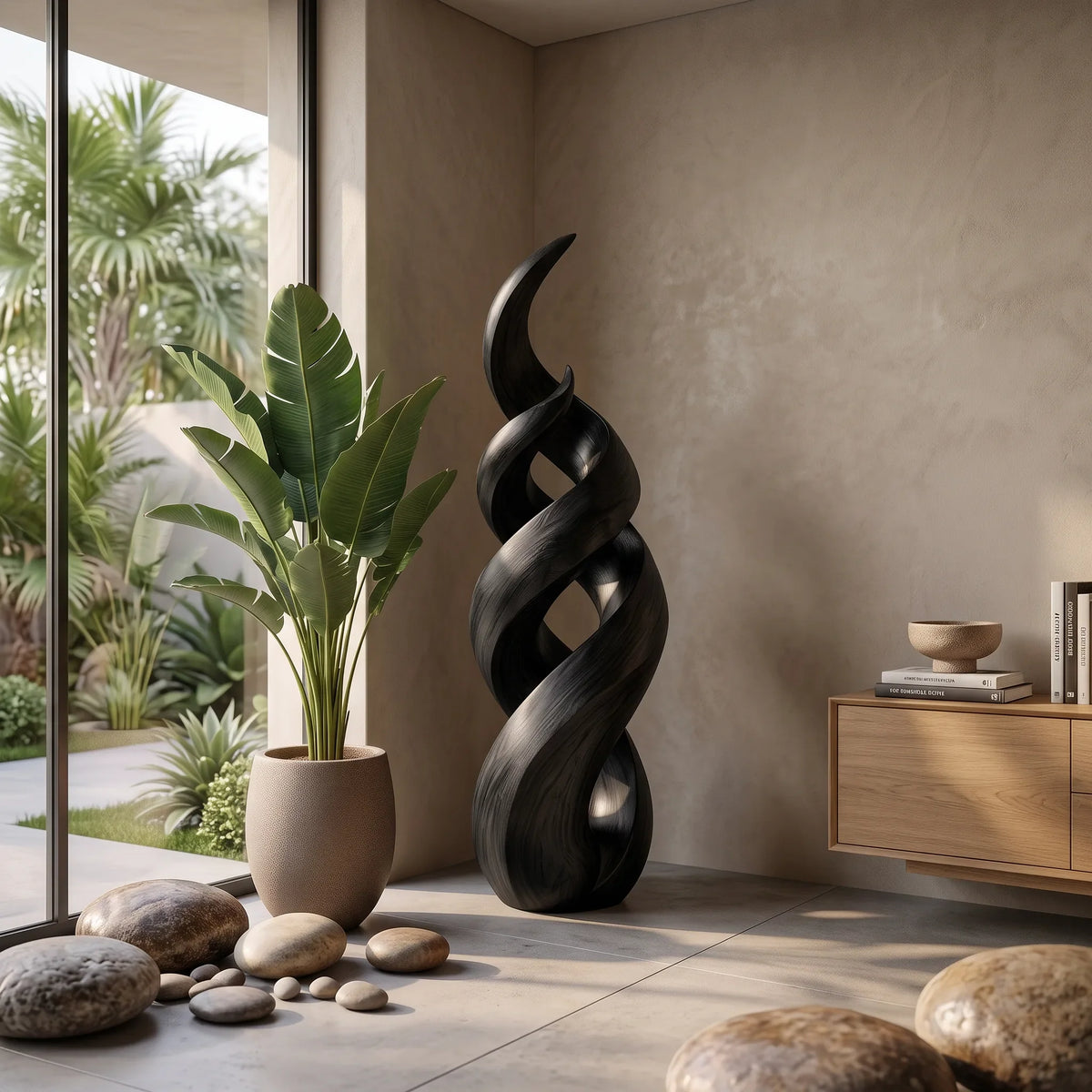 Rustic Twisted Wood Sculpture For Elegant Outdoor Patio Decor