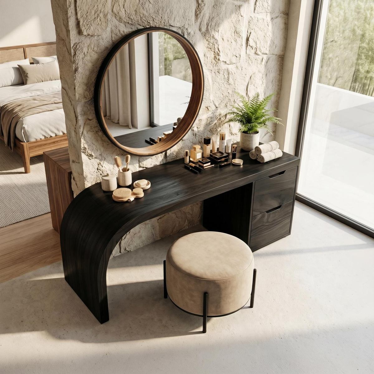 Spry Interior Industrial Vanity Table, Solid Wood Makeup Dressing Desk with Storage for Bedroom & Home Office, SILDTTRMV009
