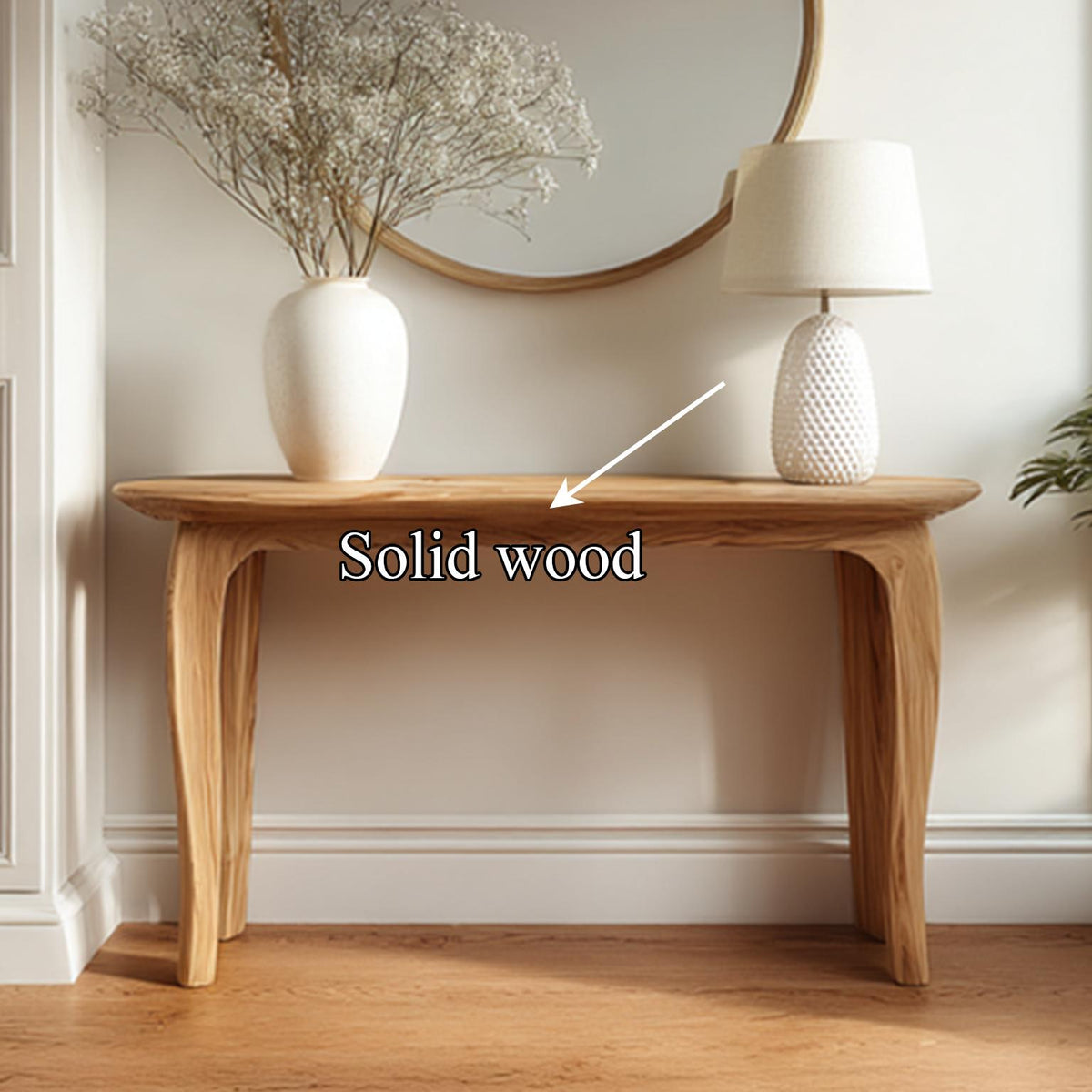 Mid Century Sculptural Solid Wood Entryway Console Table, Living Room Accent Sofa Table, Model