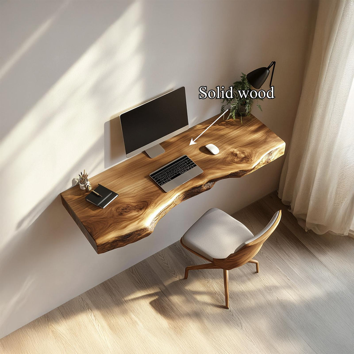 Handcrafted Live Edge Wall Desk Solid Wood Study Room Interior Artistic Design