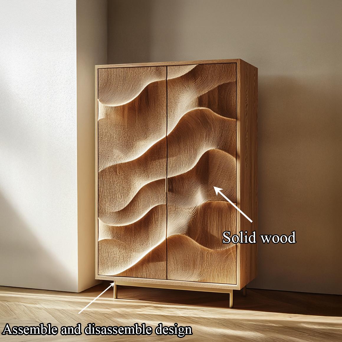 Spry Interior Rustic Wave Solid Wood Cabinet, Modern Sculpted Accent Sideboard & Living Room Storage Credenza, Model SINLSASC320