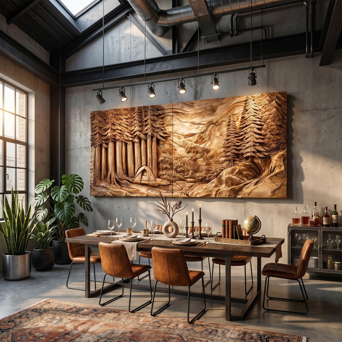 Illuminated Sunset Lake Wood Wall Art, Backlit 3D Forest Mountain Wooden Landscape Panel Decor for Cozy Cabin & Living Room