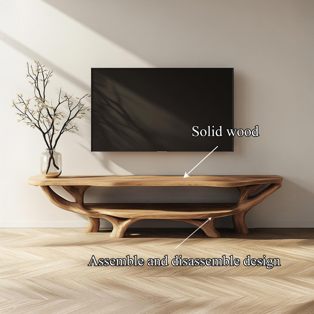Rustic Organic Solid Wood TV Stand, Natural Live Edge Media Console Cabinet for Living Room & Bedroom