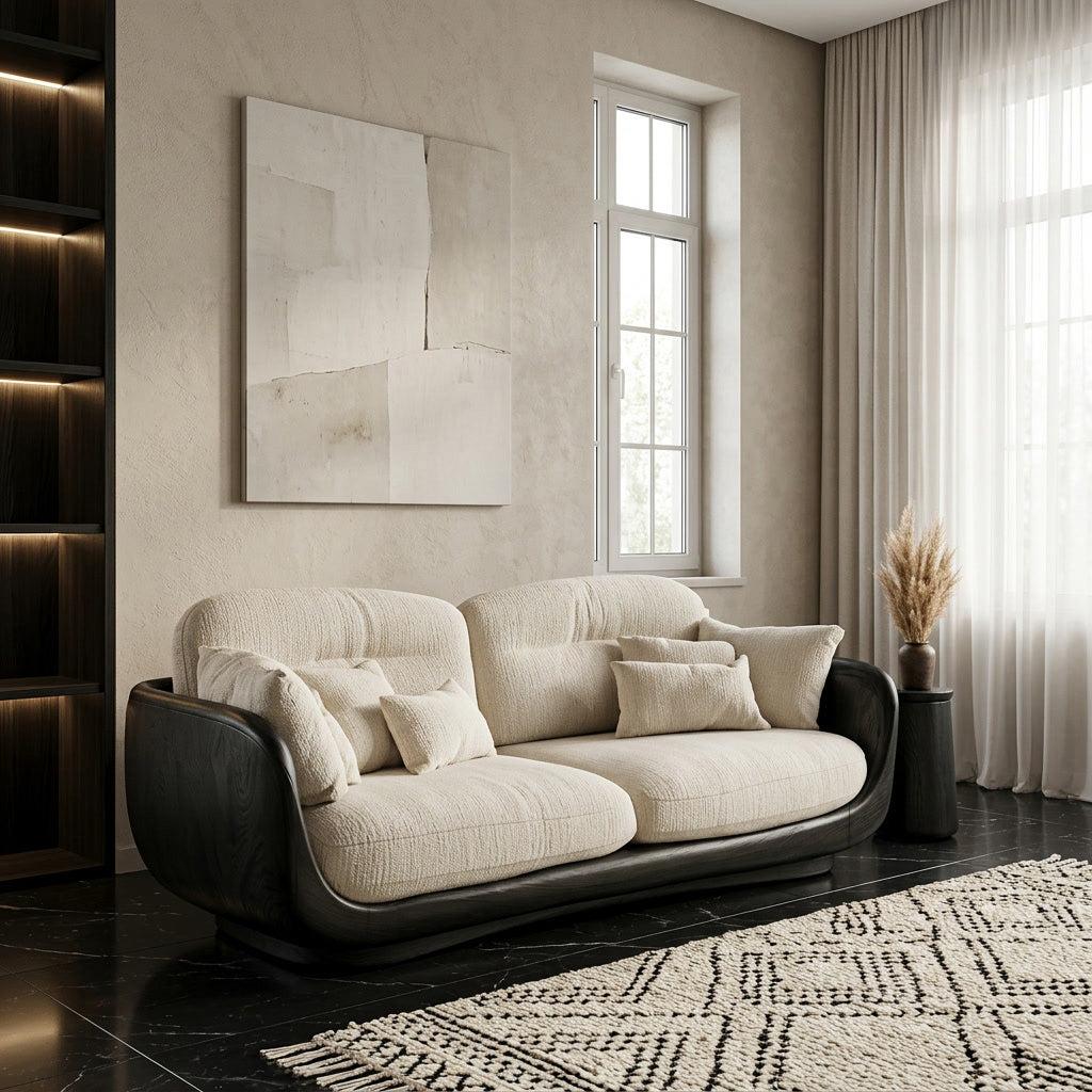 Organic Wooden Sofa with Rounded Edges, Contemporary Timber Loveseat Settee, Minimalist Couch for Living Room