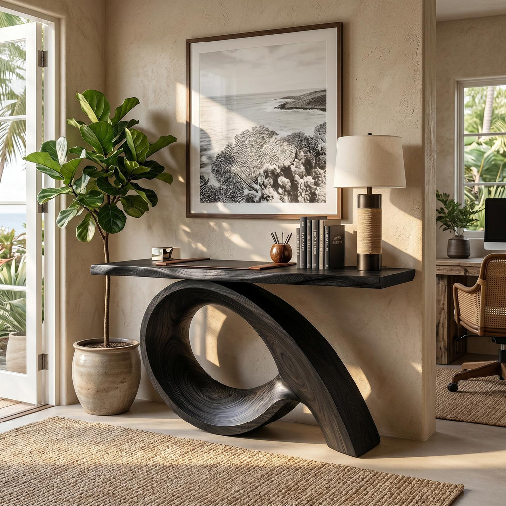 Organic Fluted Base Console Table Contemporary Entryway