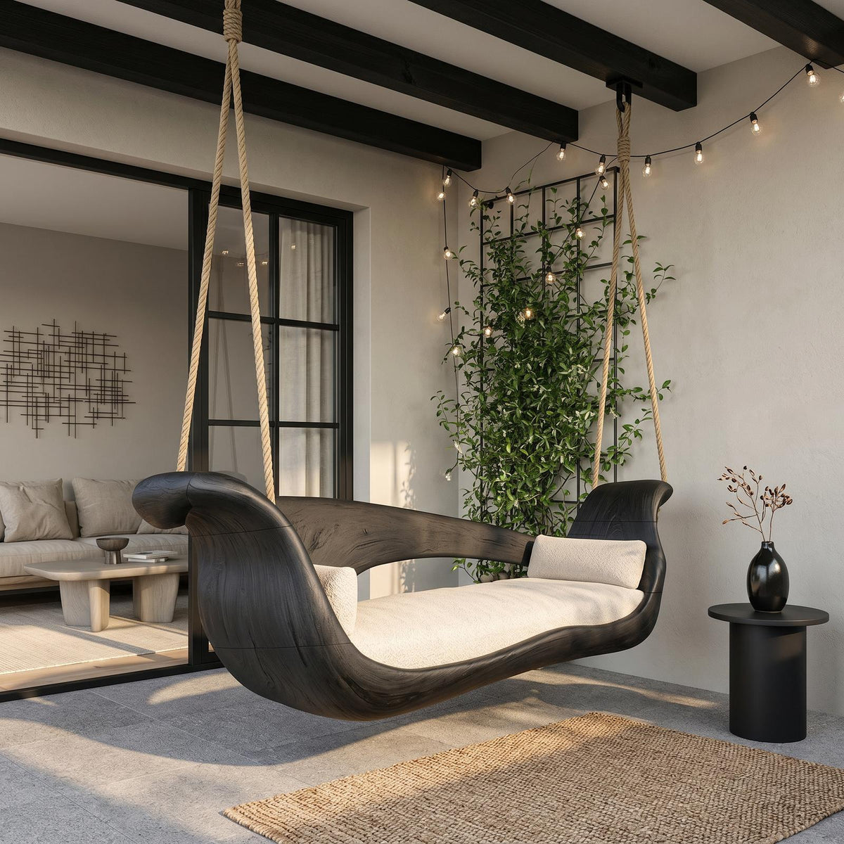 Artistic Sculptural Wooden Swing Bed Coastal Living Collection SILDTTRSWI006