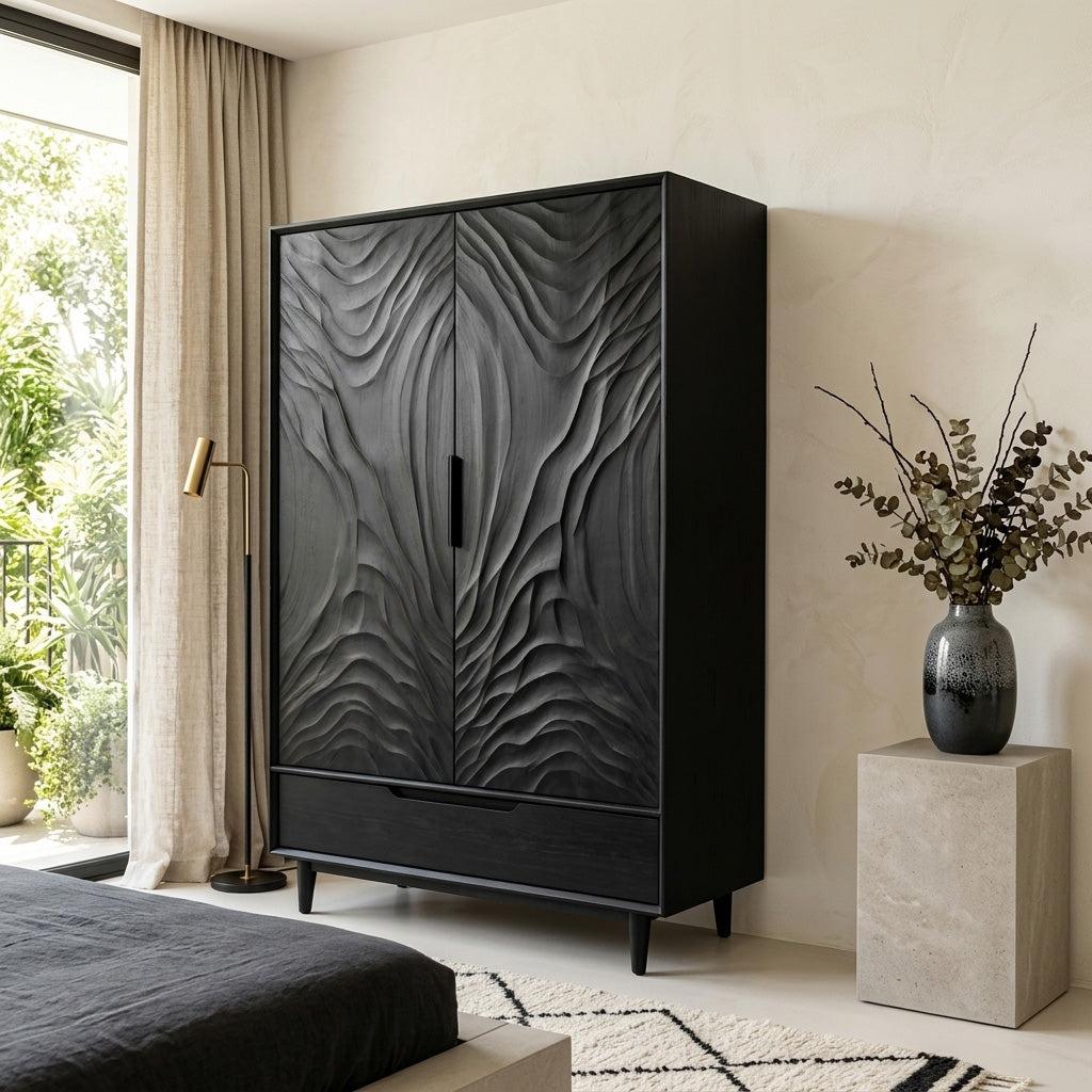 Organic Wardrobe With Carved Door For Bedroom