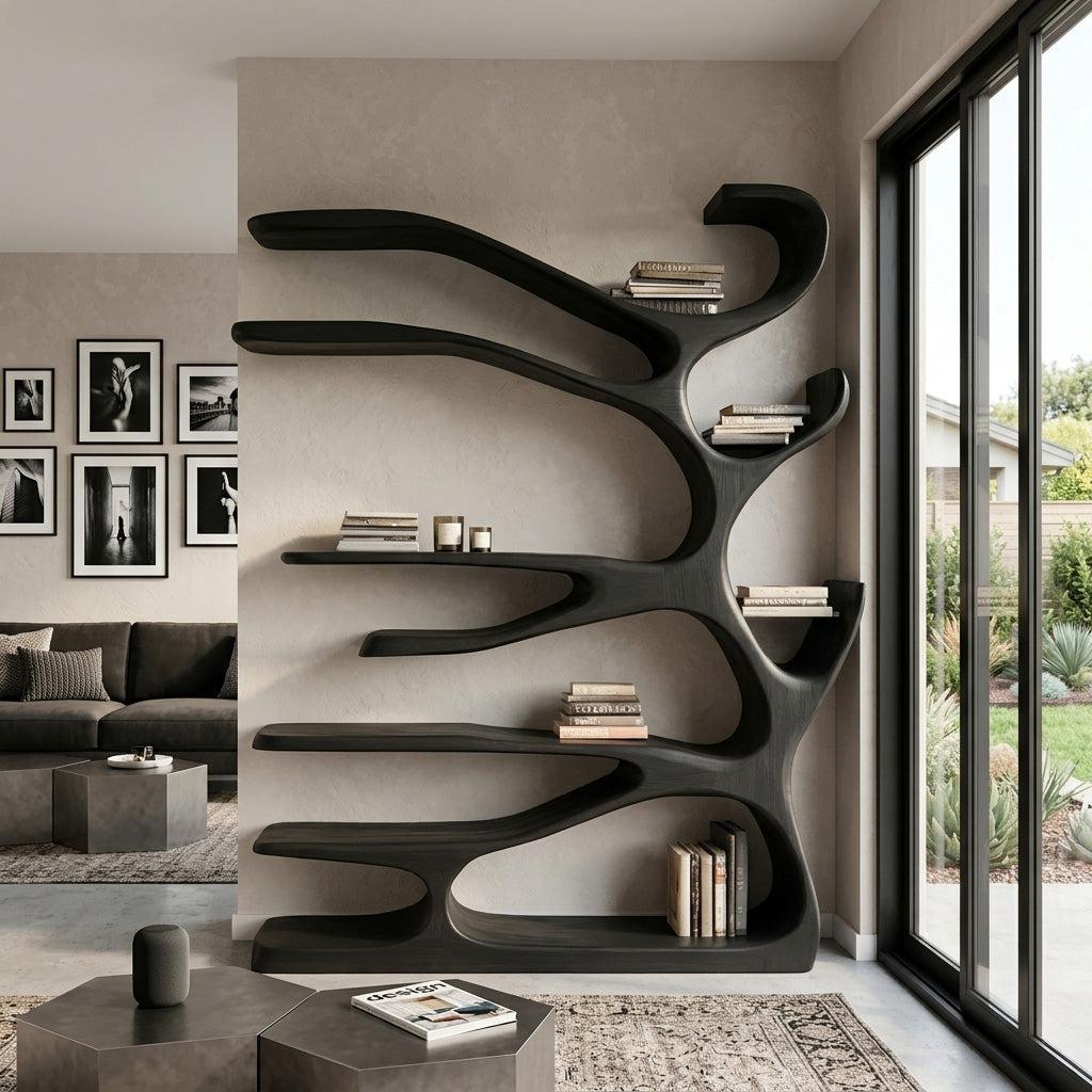 Rustic Wood Bookshelf, Handcrafted Solid Wood Bookcase with Open Shelves for Living Room & Office Home Furniture