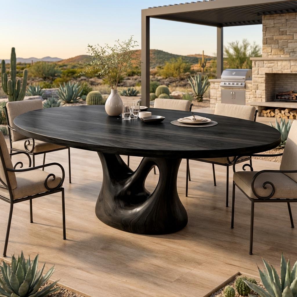 Spry Interior Farmhouse Wooden Dining Table with Sculptural Base, Rustic Solid Wood Kitchen Dinner Table, Model RTTHTTDN035