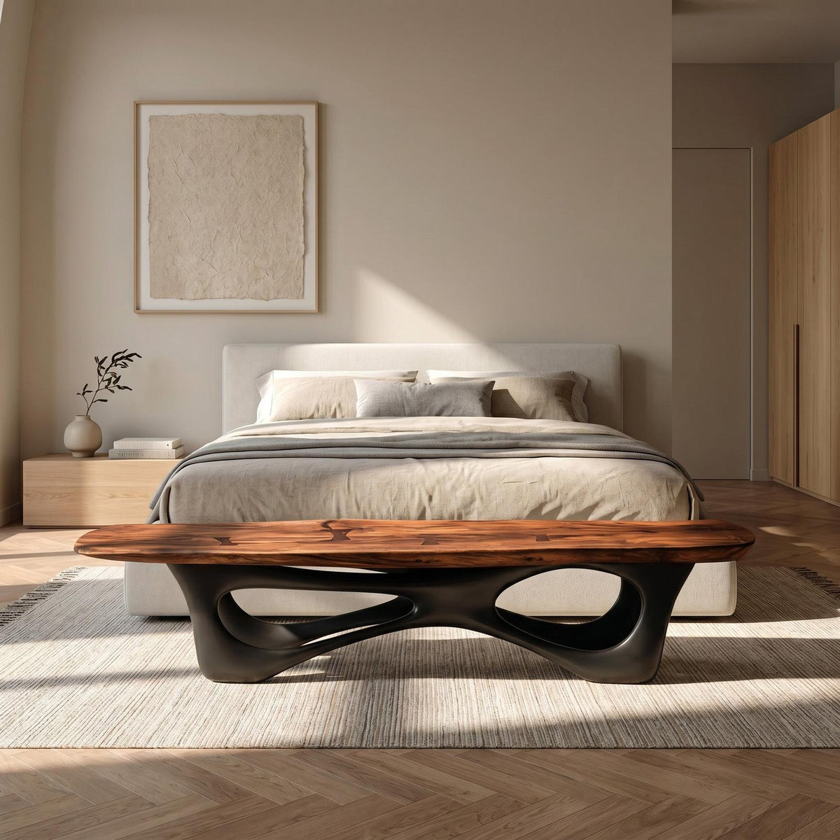 Curved Wooden Statement Bench For Modern Apartment RTTHHNCHR158