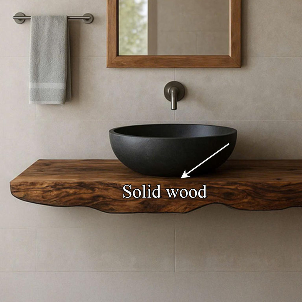 Mid-Century Floating Shelf Washstand, Solid Wood Bathroom Vanity, Single Sink Washroom Countertop Support Shelf