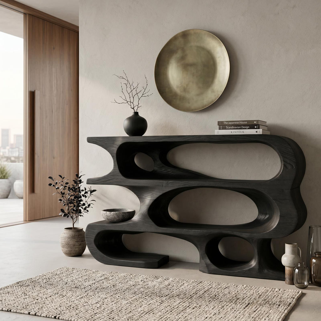 Contemporary Console Table With Multi Level Open Shelves For Living RTTHTTCS036