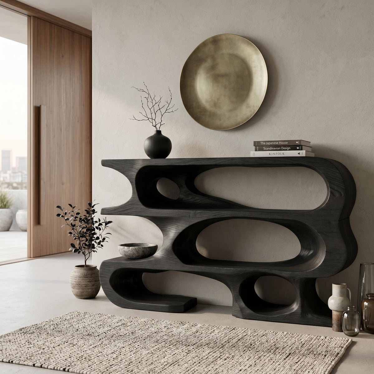Contemporary Console Table With Multi Level Open Shelves For Living RTTHTTCS036