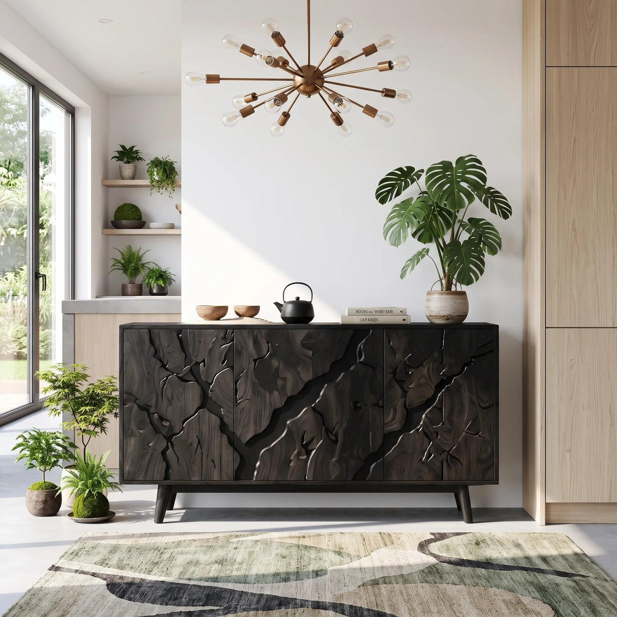 Contemporary Carved Sideboard Cabinet Entryway