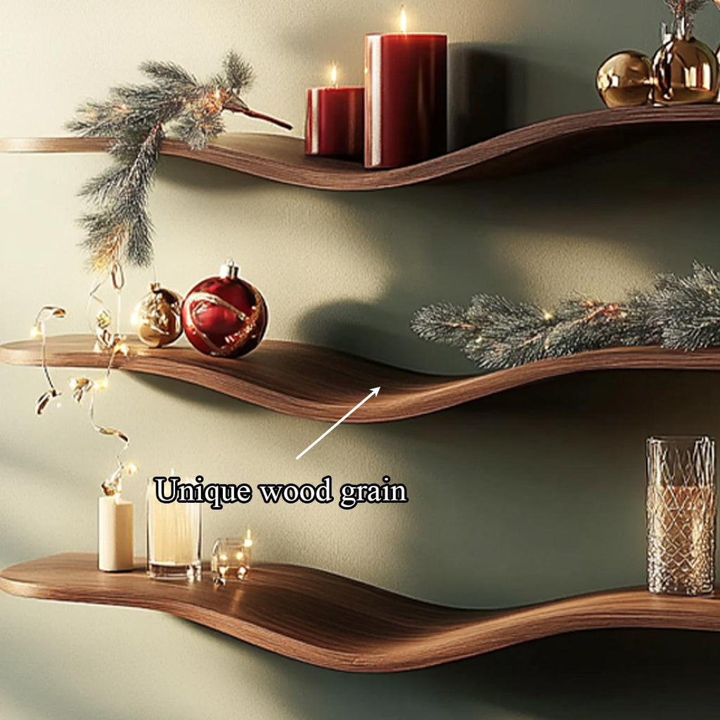 Mid Century Modern Wave Wall Shelf, Handcrafted Wavy Floating Shelf for Holiday Display & Living Room