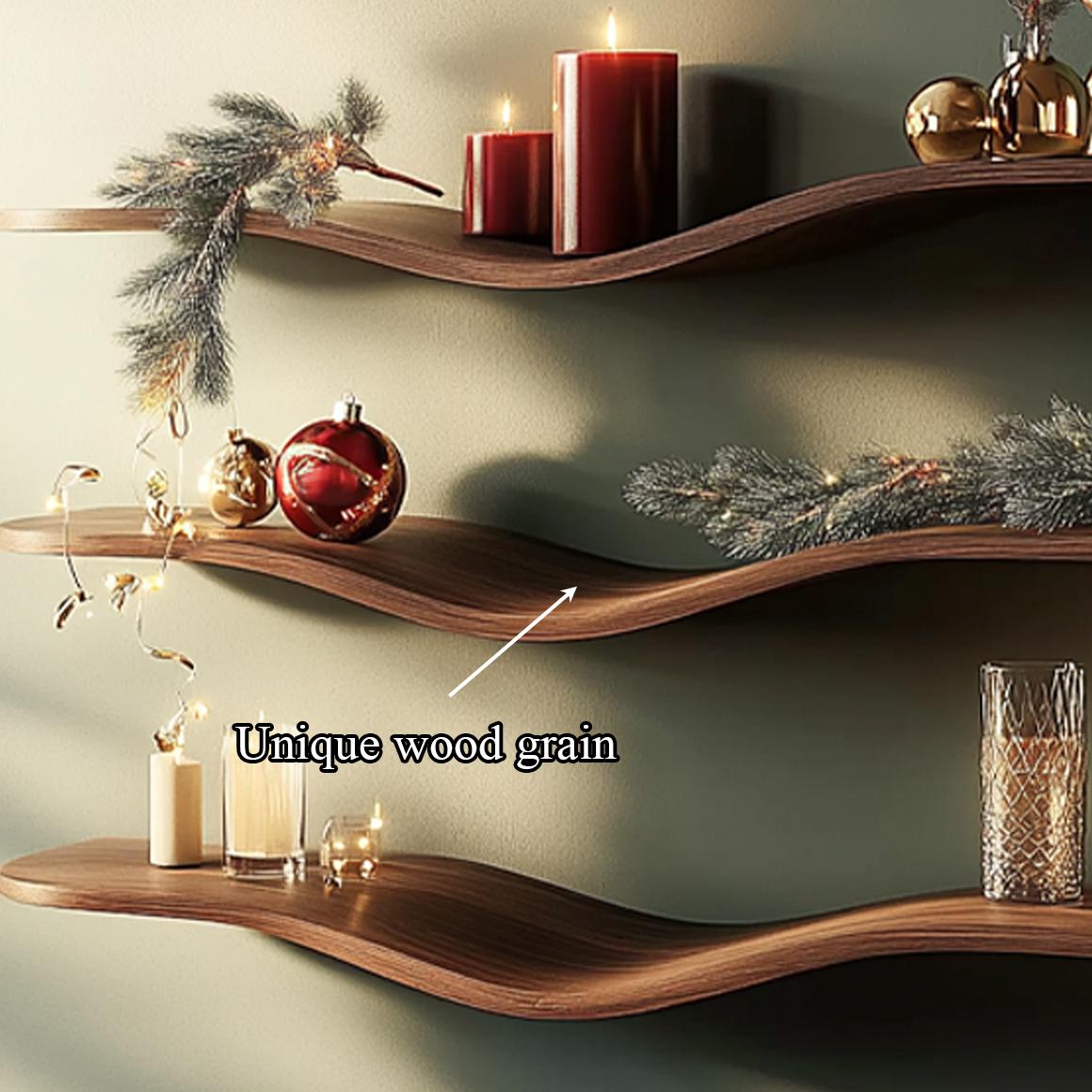 Mid Century Modern Wave Wall Shelf, Handcrafted Wavy Floating Shelf for Holiday Display & Living Room