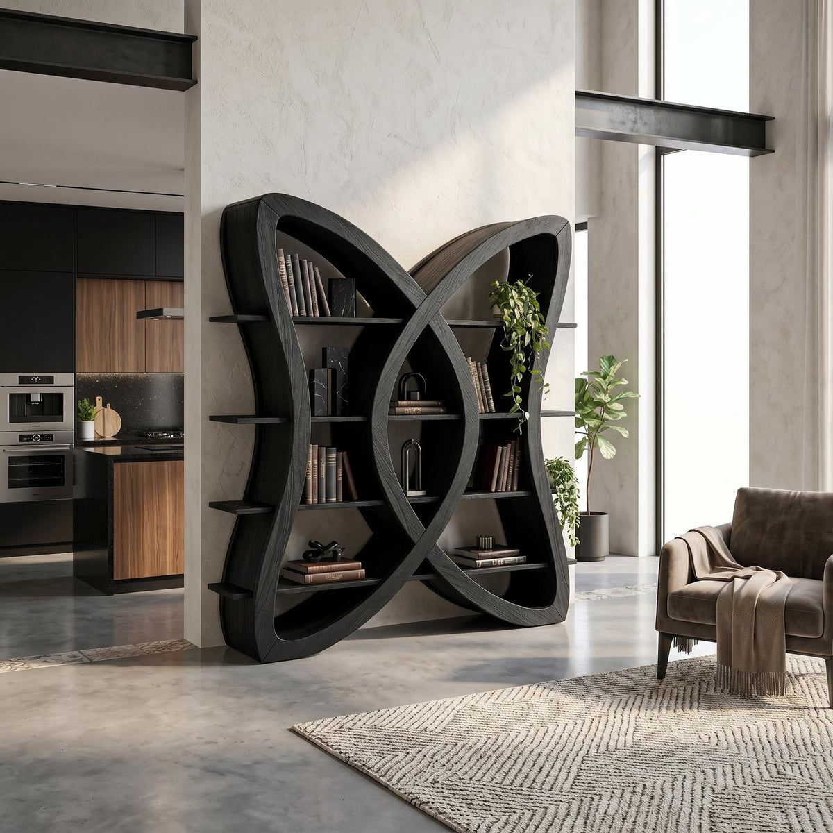Butterfly Inspired Wooden Bookcase In Organic Style SILDTTRBS037