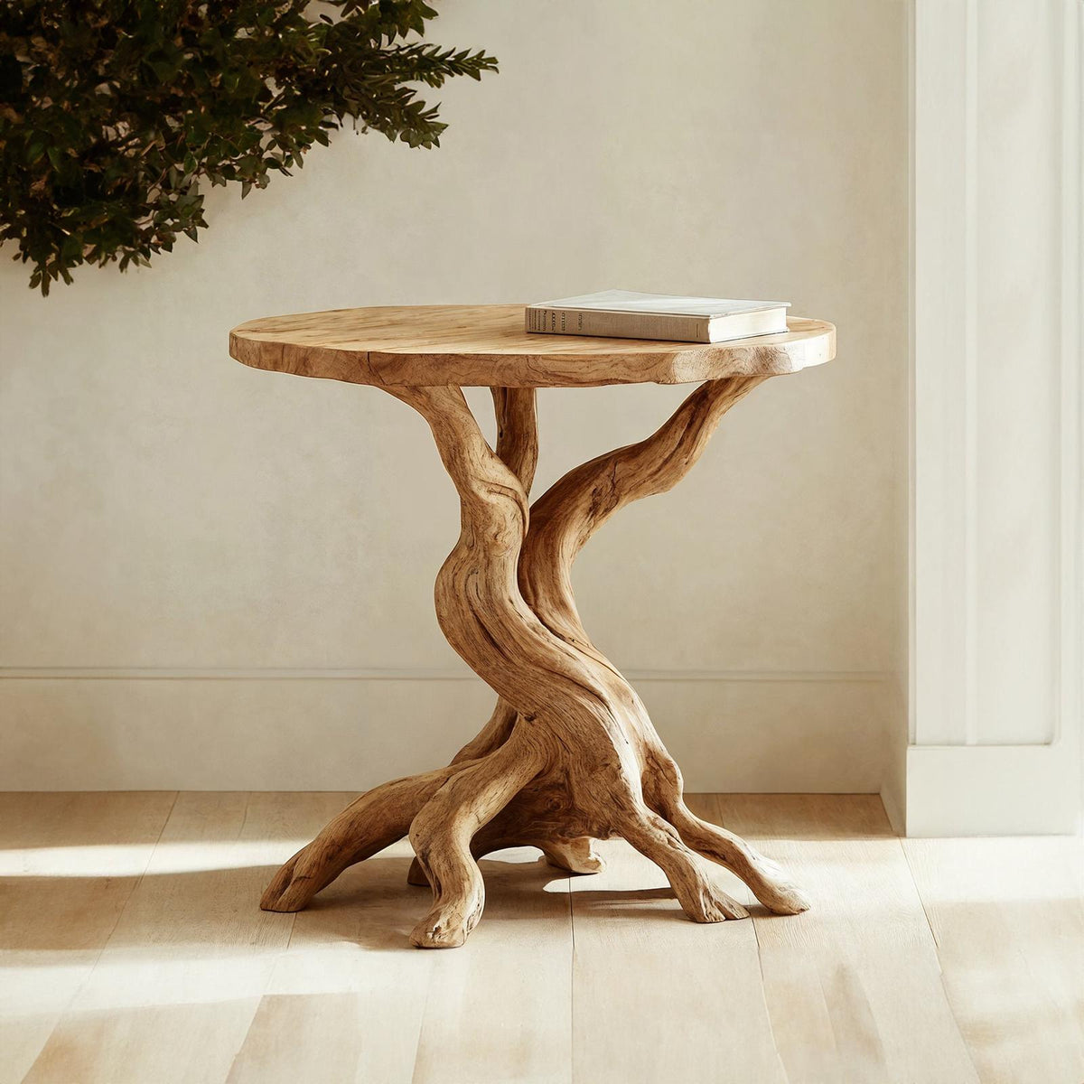 Rustic Round End Table Solid Wood End Table
