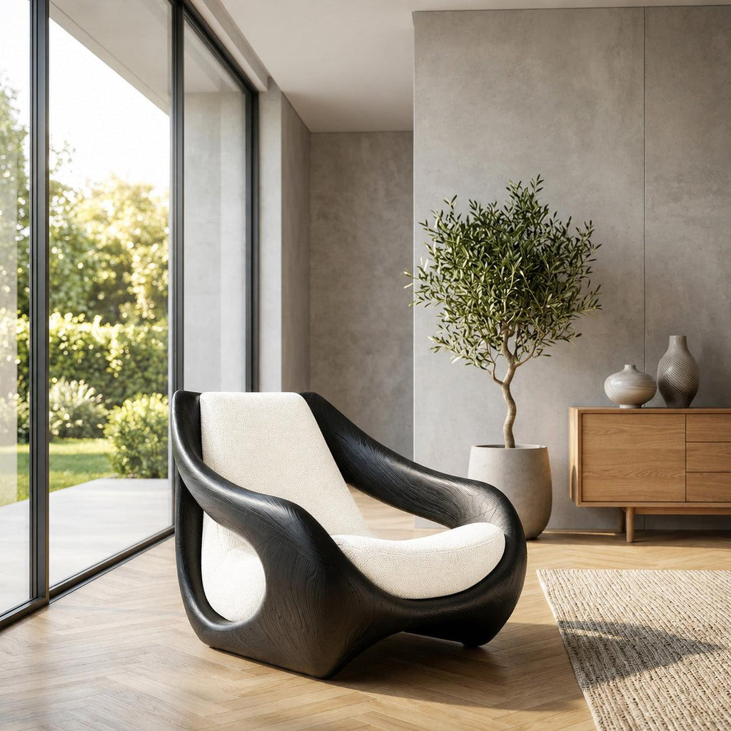 Sculptural Natural Wood Accent Chair, Artistic Handcrafted Solid Wood Lounge Armchair for Living Room