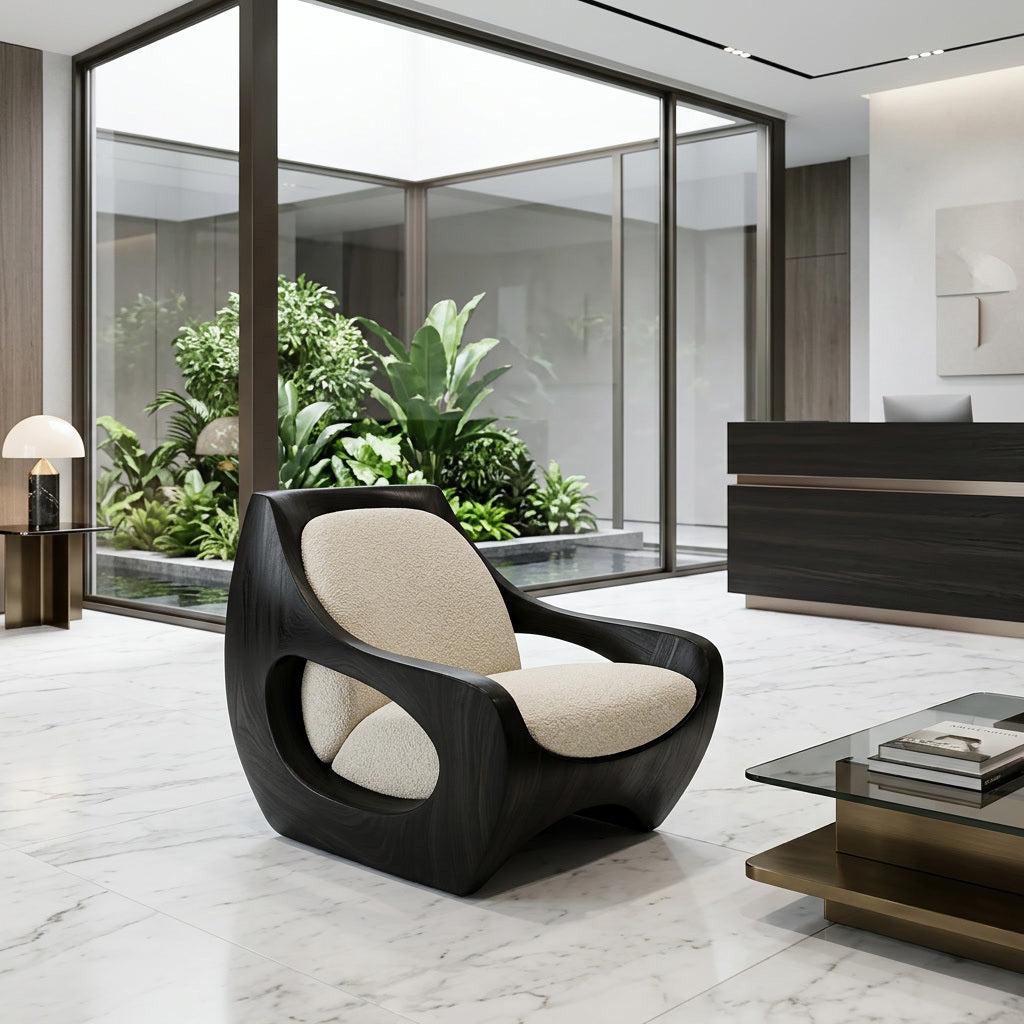 Spry Interior Sculptural Natural Wood Chair, Unique Modern Art Solid Wood Accent Lounge Chair for Living Room Decor, Model RTTHHNCHR151