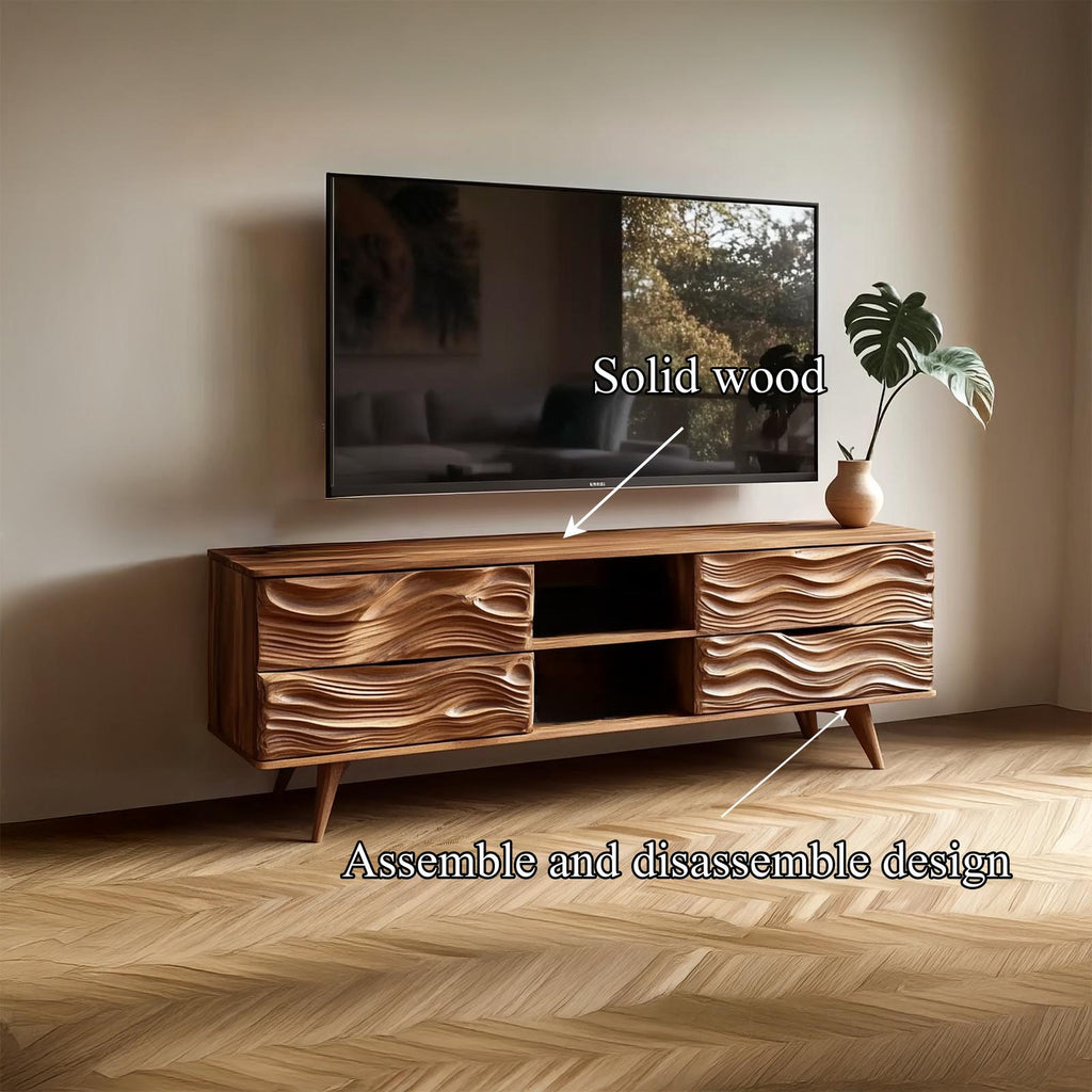 Mid Century Organic Modern TV Stand, Solid Wood Living Room Media Console & Office Storage Cabinet, Model